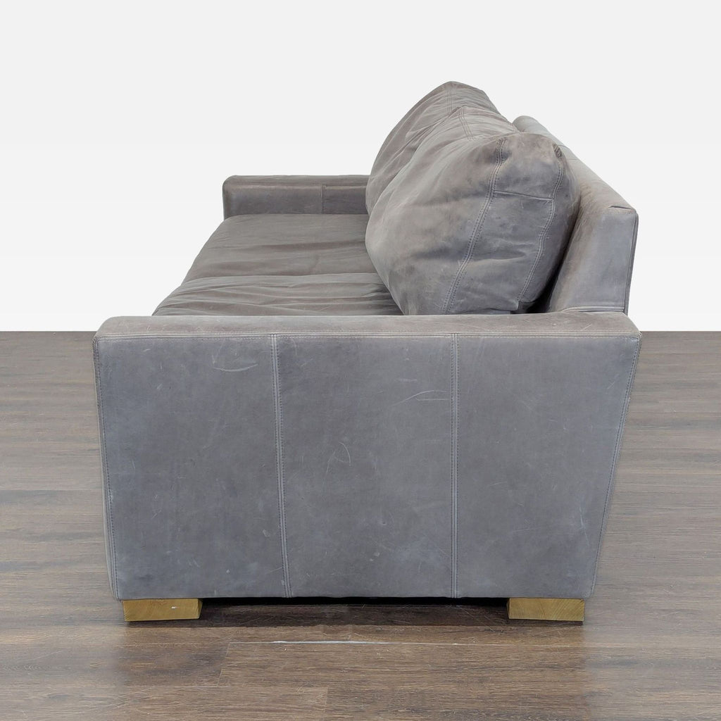Restoration Hardware Maxwell 3-Seat Modern Gray Leather Sofa