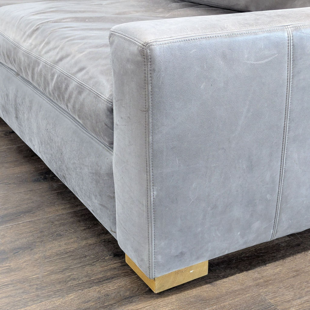 Restoration Hardware Maxwell 3-Seat Modern Gray Leather Sofa