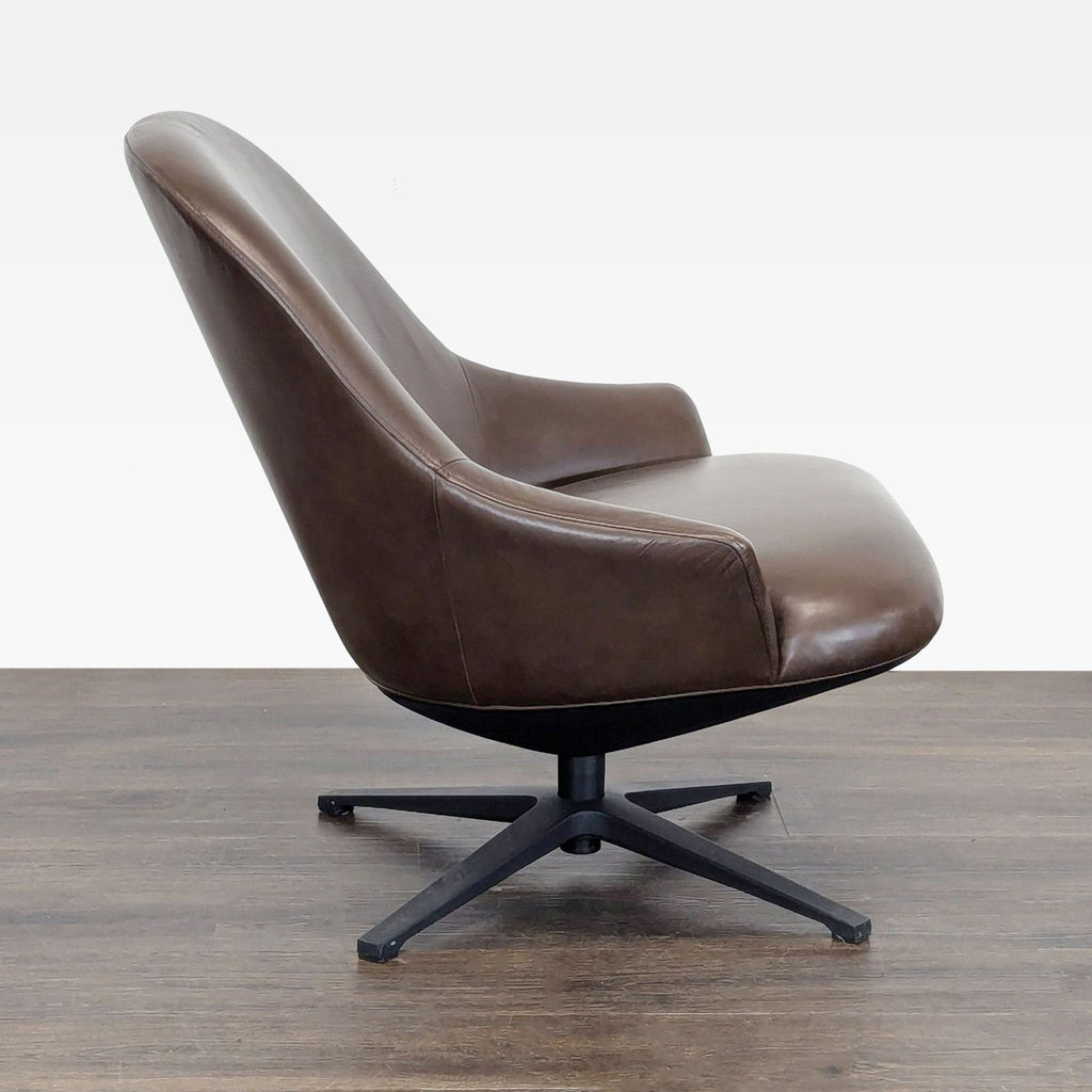 Article Brown Leather Swivel Lounge Chair - Modern Comfort