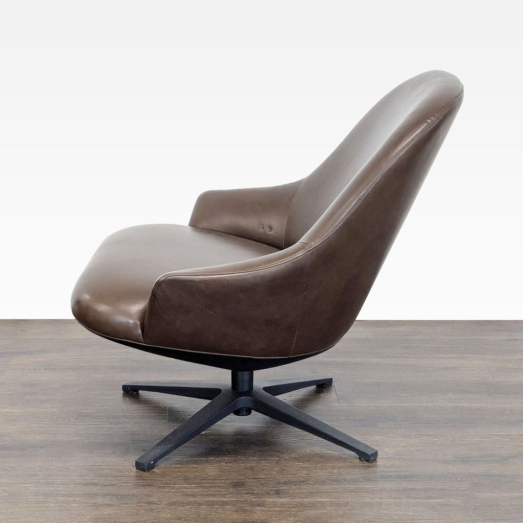 Article Brown Leather Swivel Lounge Chair - Modern Comfort