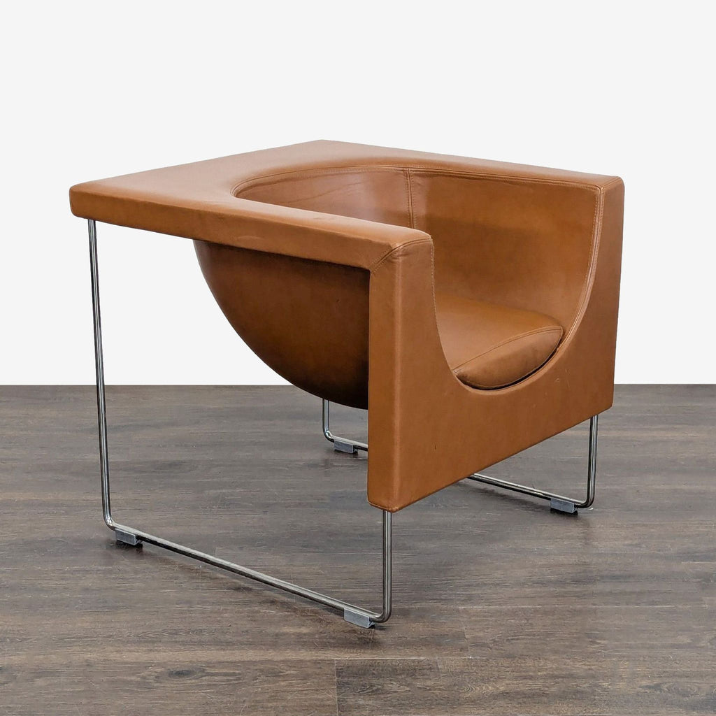 STUA Nube Modern Brown Leather Lounge Chair with Chrome Legs