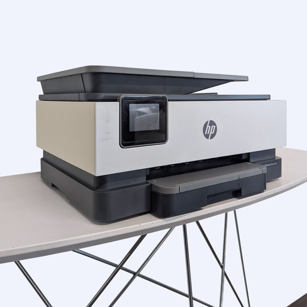Compact HP printer offers printing, scanning, copying, wireless connectivity, and touchscreen controls for versatile tasks.