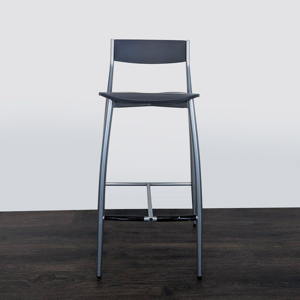 Modern brushed nickel steel stool by Sergio Mian for Altek Italia Design, with a tapered metal frame.  