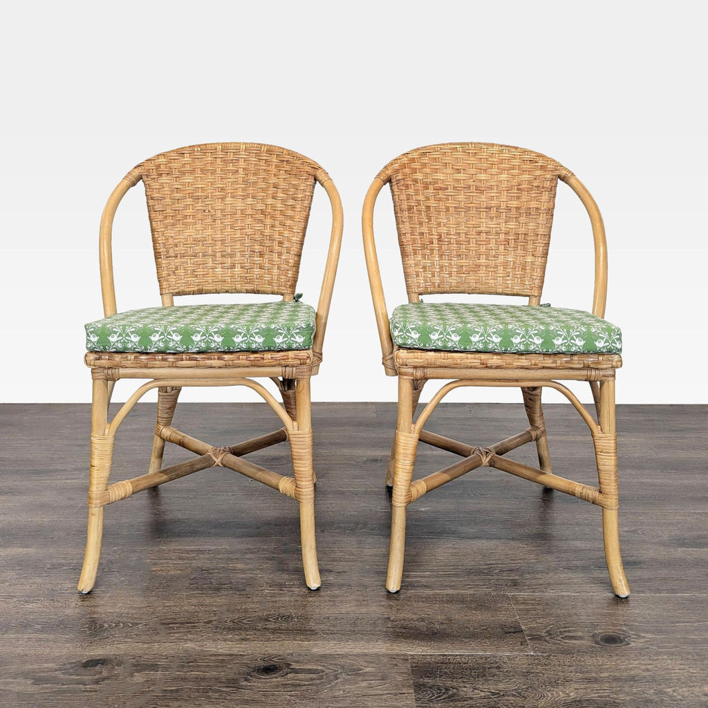 Woven rattan and bamboo dining chair with cushion, hand-finished and sealed, by Pottery Barn.  