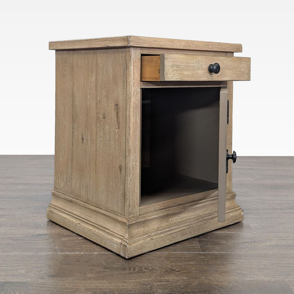 2. End table by Pottery Barn in antique hewn oak, made from solid wood with oak veneers.  