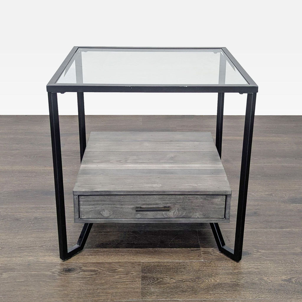Pair of Glass Top End Tables Each with a Drawer