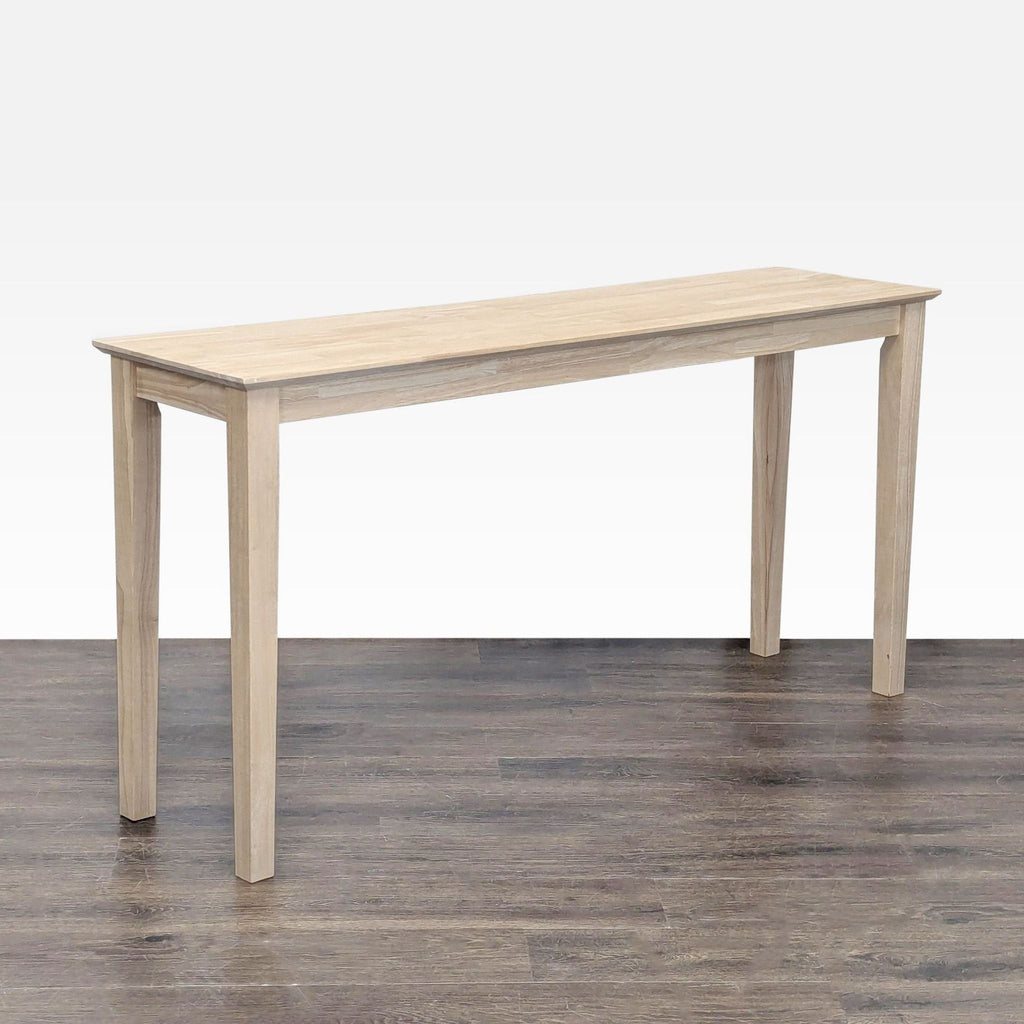 2. Side view of a Gracie Oaks side & console table made from unfinished rubberwood, ready for customization.
