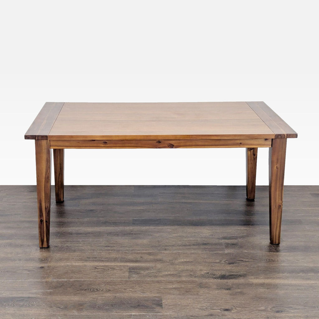 Dining set from Terrace Living Company: wooden table, four chairs, and bench with soft gray cushioned seats.
