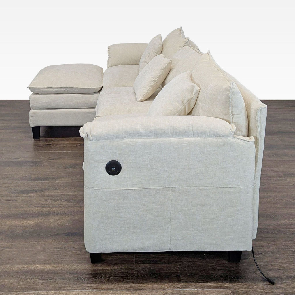 Modern Beige 3-Seat Sectional Sofa with Chaise and Cushions