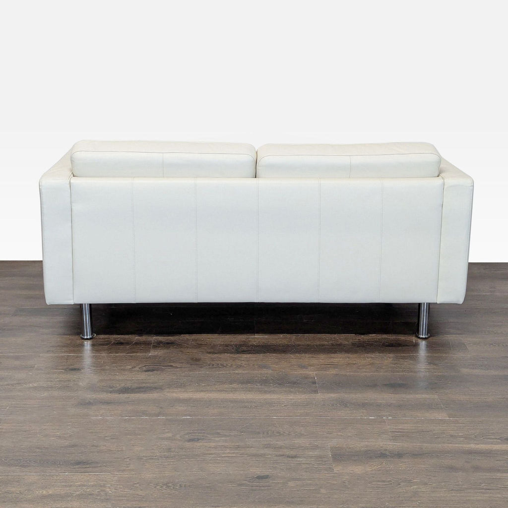 Ikea Morabo Modern White Leather Loveseat with Stainless Steel Legs