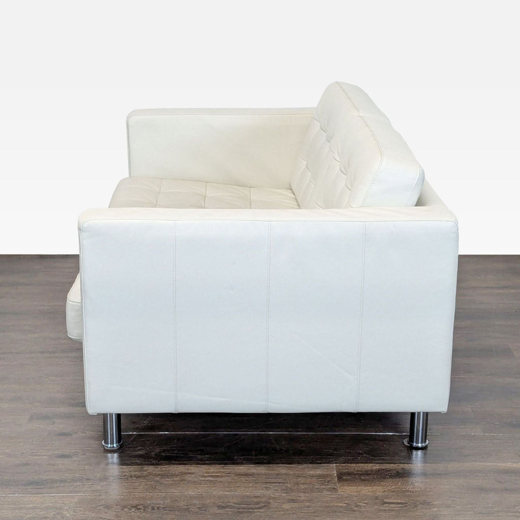 Ikea Morabo Modern White Leather Loveseat with Stainless Steel Legs