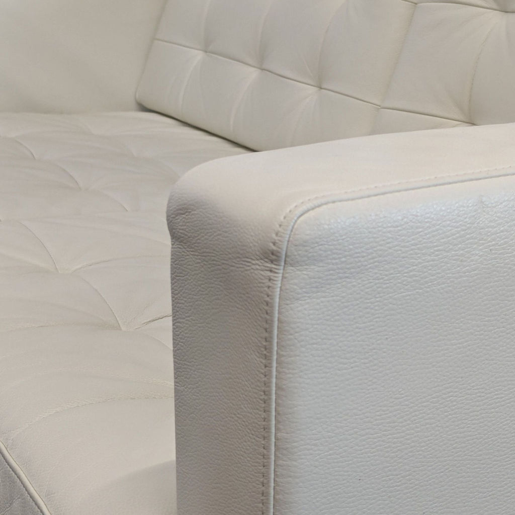 Ikea Morabo Modern White Leather Loveseat with Stainless Steel Legs