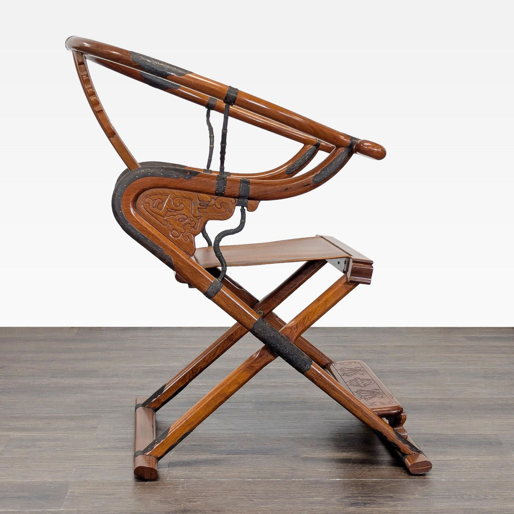 Chinese-Style Carved Folding Horseshoe Armchair
