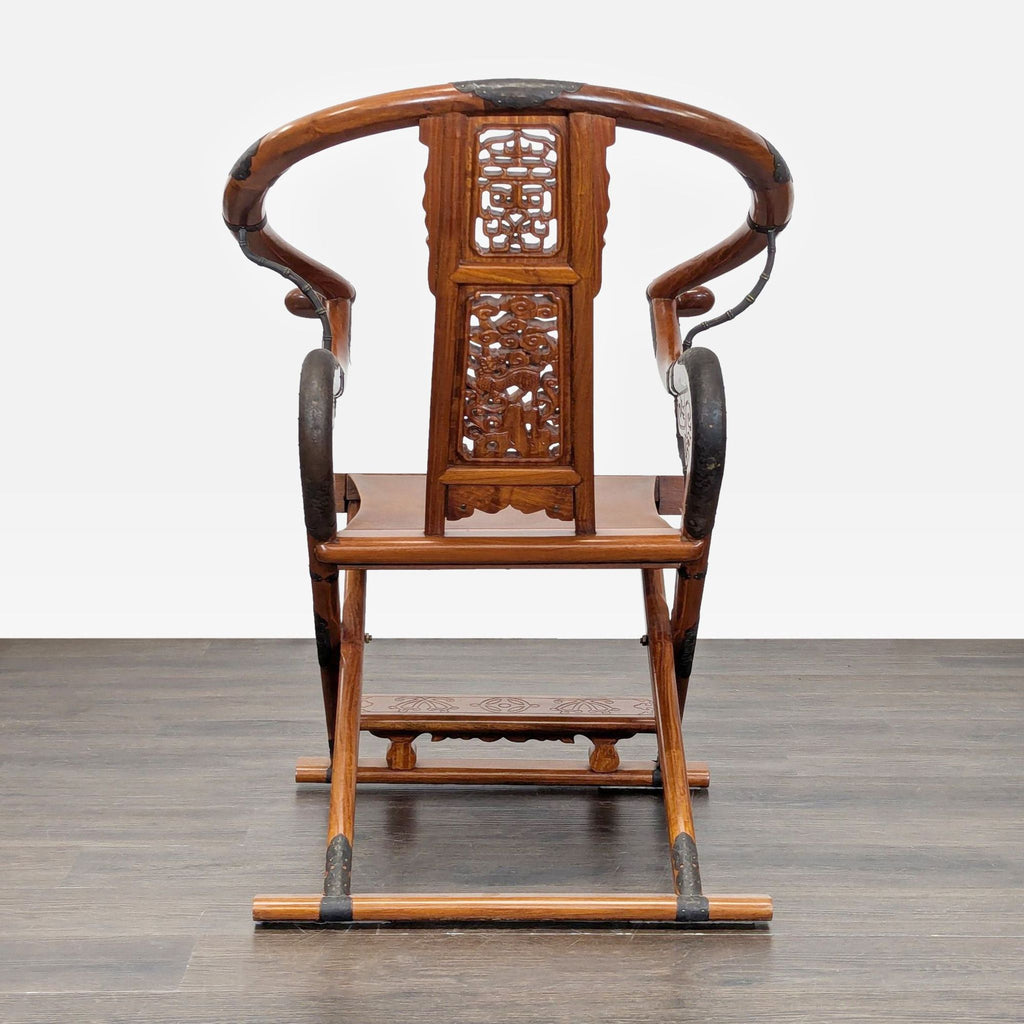 Chinese-Style Carved Folding Horseshoe Armchair