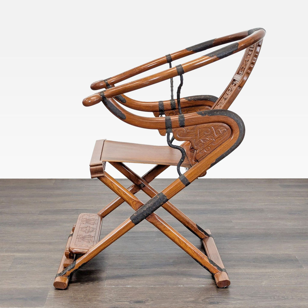 Chinese-Style Carved Folding Horseshoe Armchair