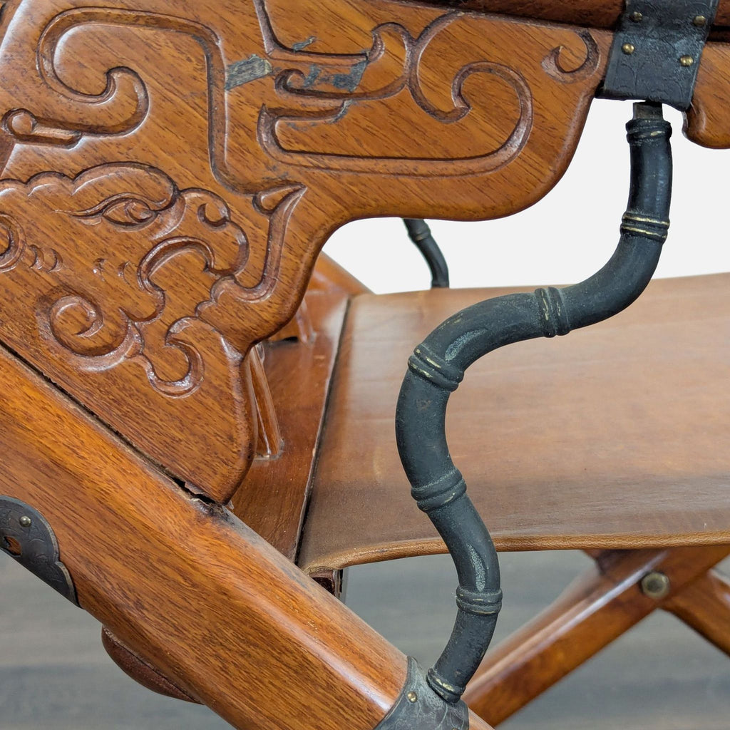 Chinese-Style Carved Folding Horseshoe Armchair