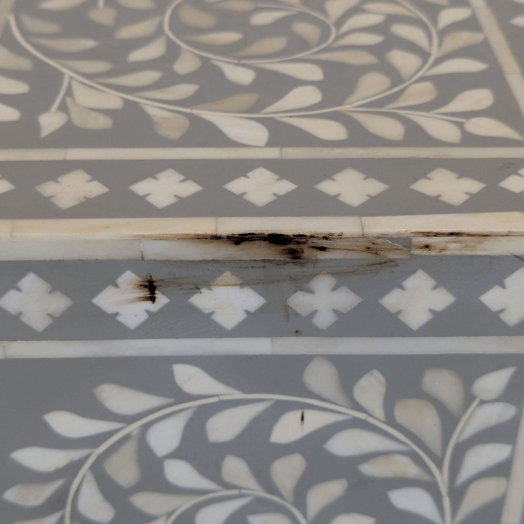 Handcrafted Bone Inlay Dresser with Floral Pattern and 3 Drawers