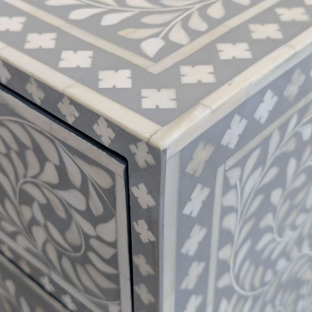 Handcrafted Bone Inlay Dresser with Floral Pattern and 3 Drawers