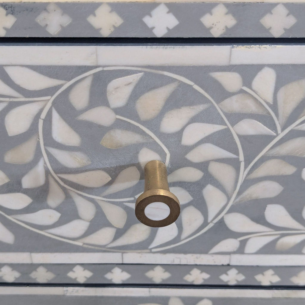Handcrafted Bone Inlay Dresser with Floral Pattern and 3 Drawers