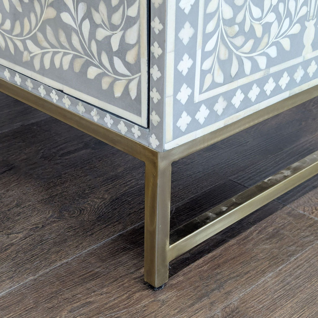 Handcrafted Bone Inlay Dresser with Floral Pattern and 3 Drawers