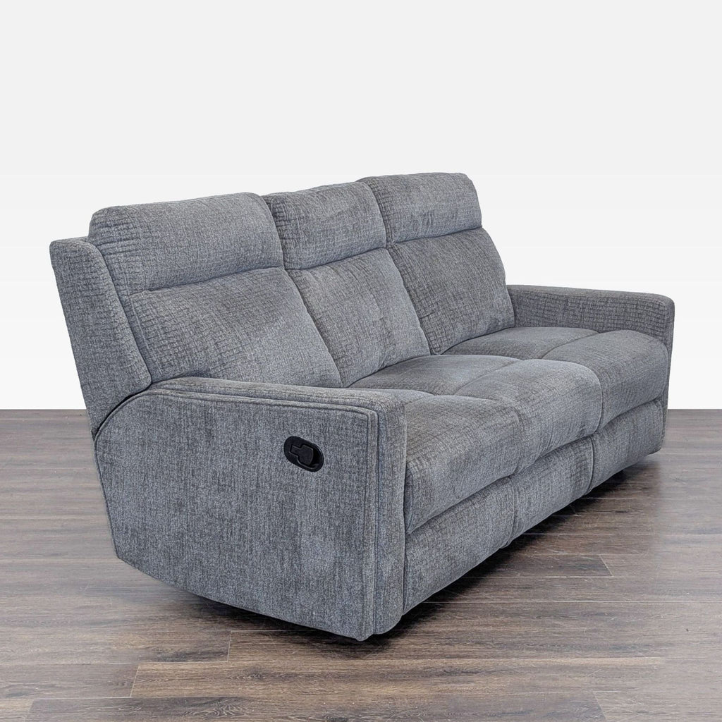 Living Spaces 3-Seat Reclining Sofa in Gray Fabric