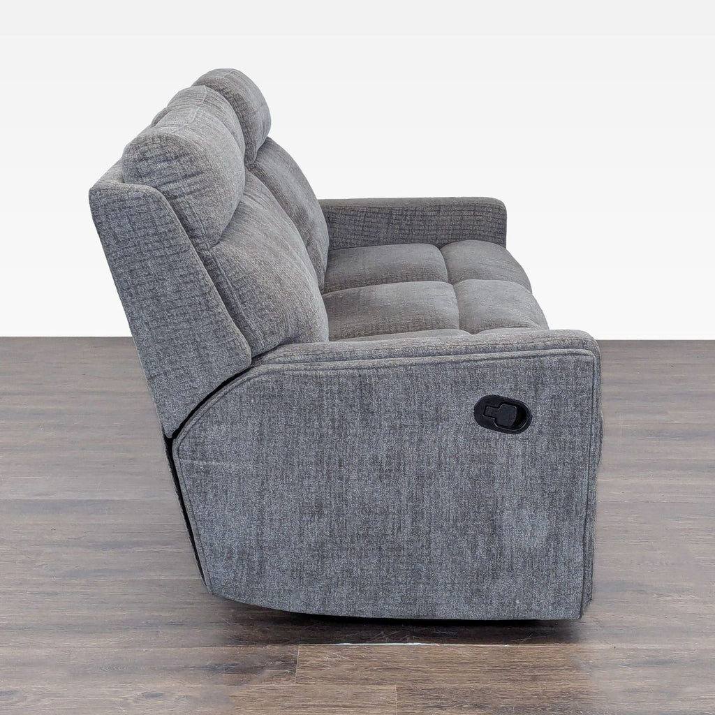 Living Spaces 3-Seat Reclining Sofa in Gray Fabric