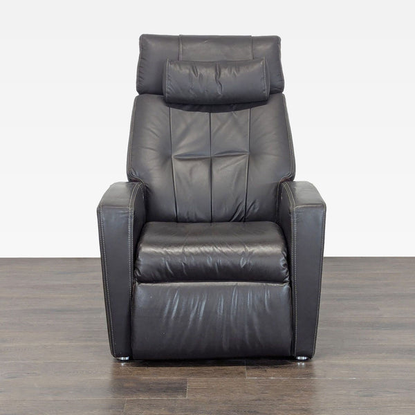 Modern leather recliner lounge chair by Positive Posture with electric adjustment and supportive headrest.