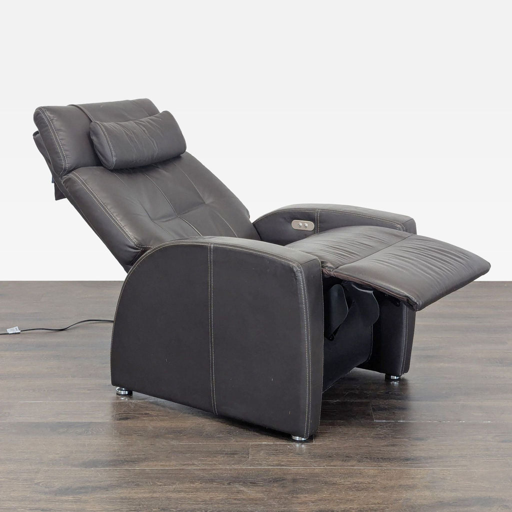 Positive Posture lounge chair in leather, featuring motorized reclining and leg support for stylish comfort.