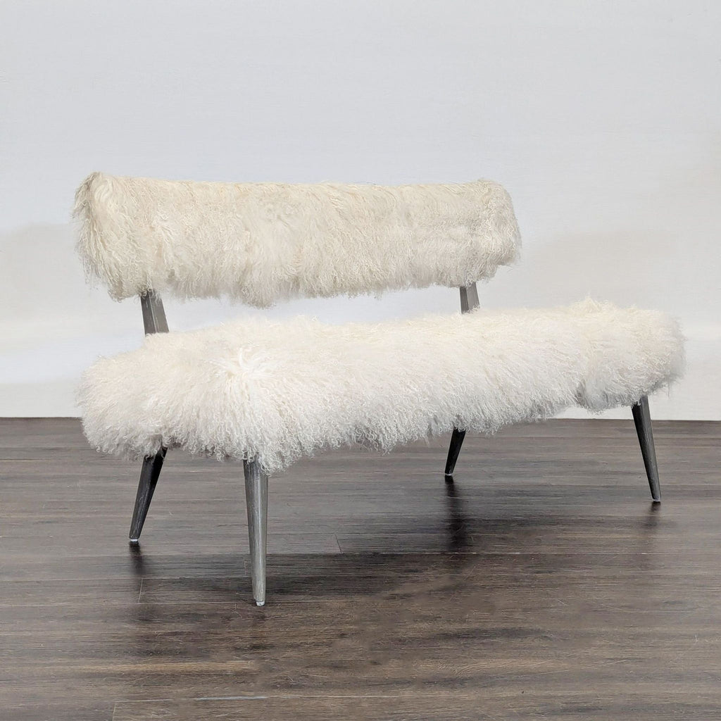 Unfinished wood ottoman frame, ready for customization or upholstery.