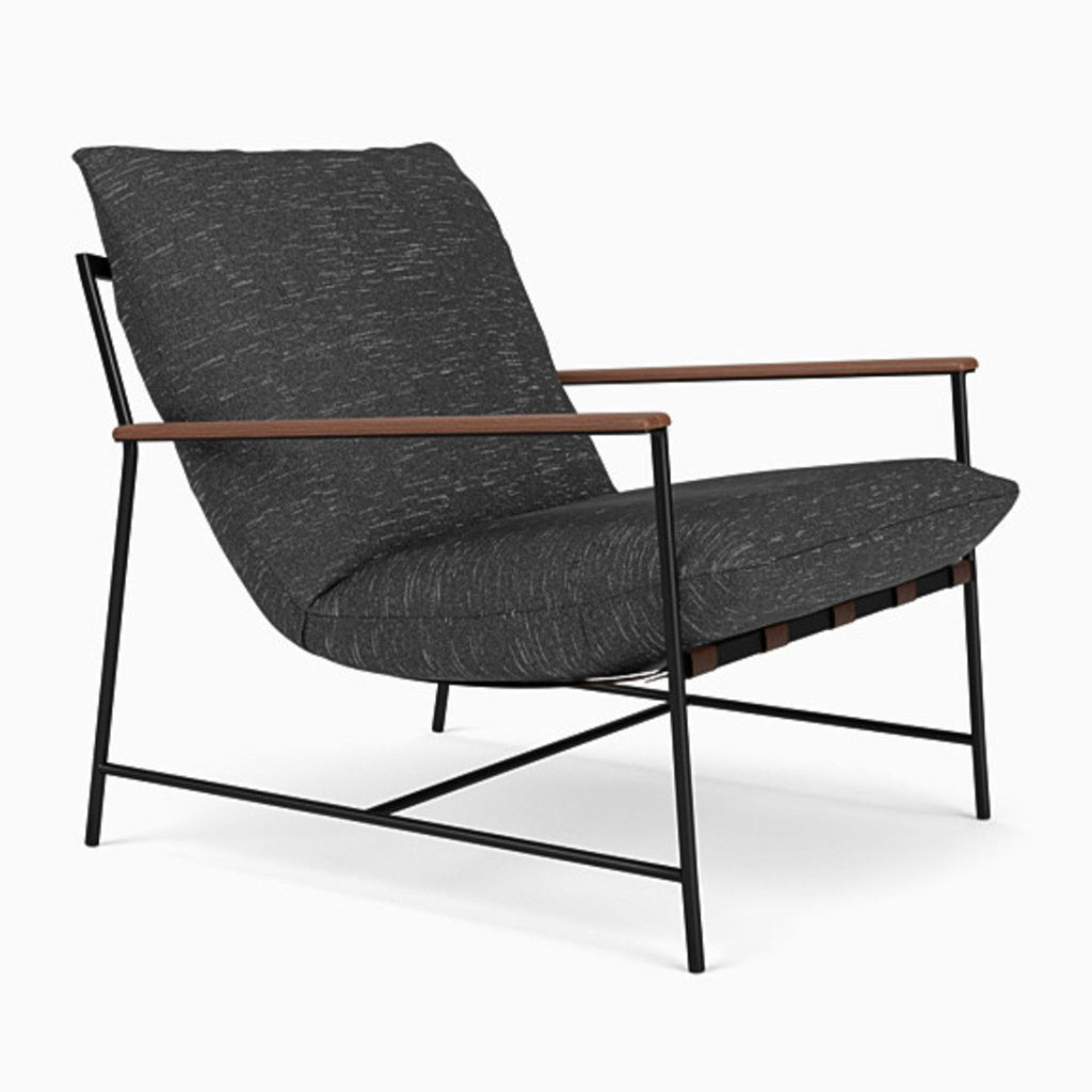 Sleek lounge chair by Denver Modern with black cushioning and wood details, designed for stylish relaxation.
