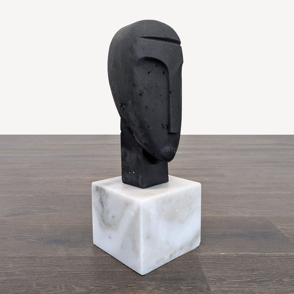 Modern Abstract Face Sculpture on Marble Base
