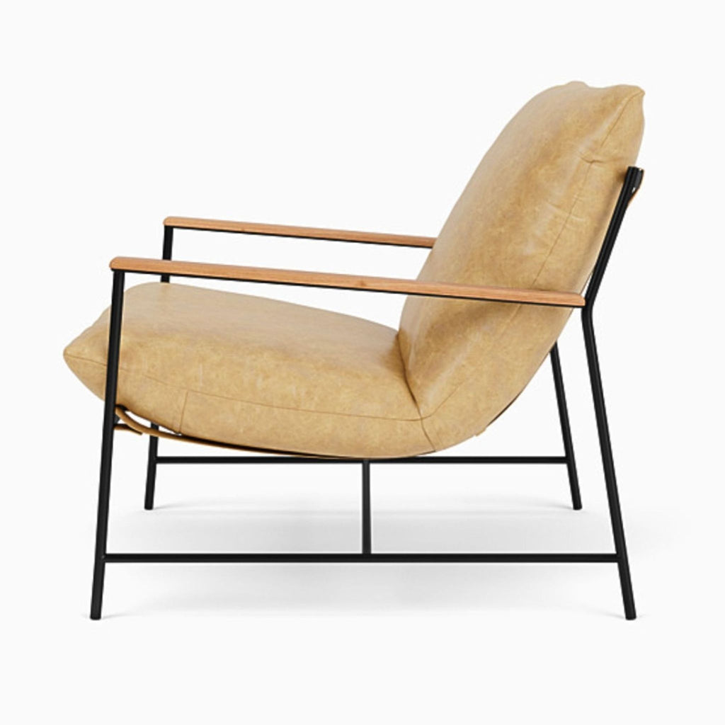 Denver Modern Vail Lounge Chair with Tan Leather Cushion and Black Metal Frame