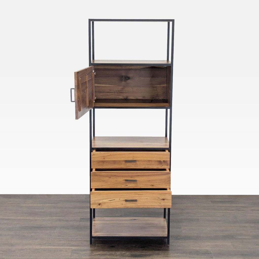 Crate & Barrel Knox Modern Wood and Metal Bookshelf with Storage Drawers