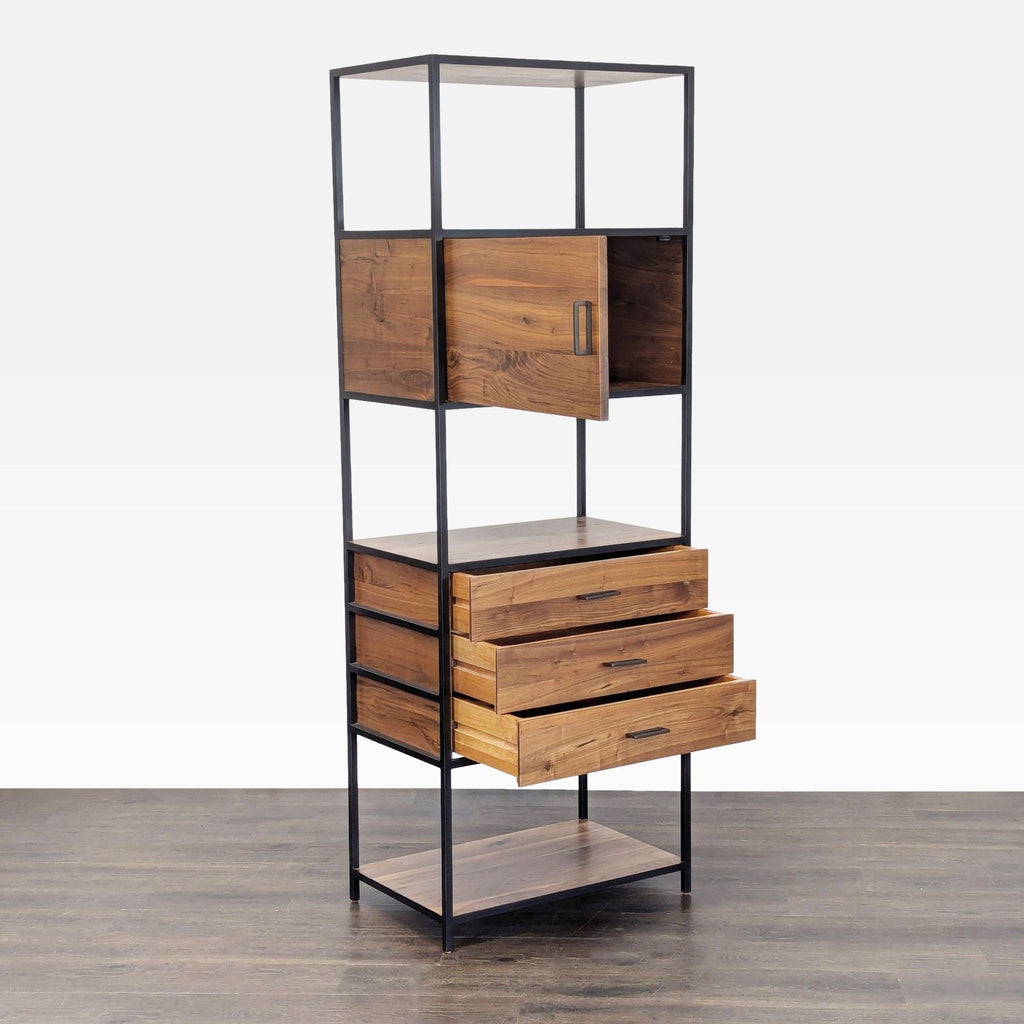 Crate & Barrel Knox Modern Wood and Metal Bookshelf with Storage Drawers