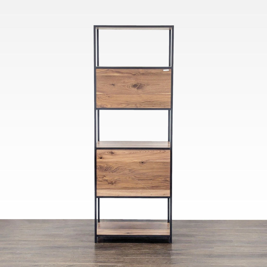 Crate & Barrel Knox Modern Wood and Metal Bookshelf with Storage Drawers