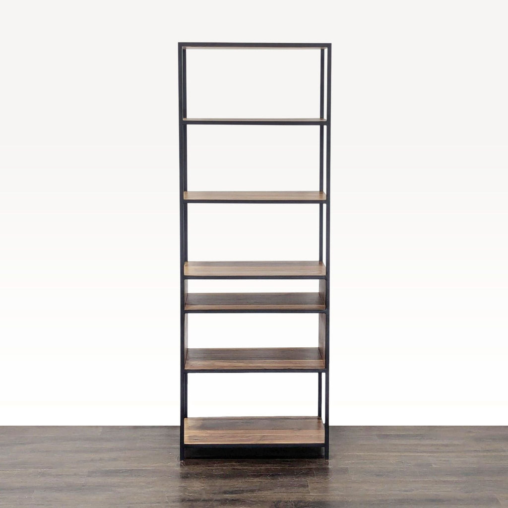 Crate & Barrel Knox Modern 5-Tier Industrial Bookshelf with Metal Frame and Wood Shelves