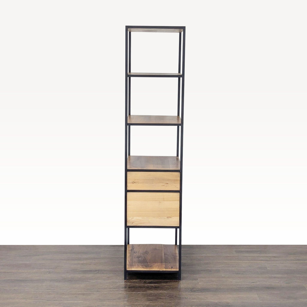 Crate & Barrel Knox Modern 5-Tier Industrial Bookshelf with Metal Frame and Wood Shelves