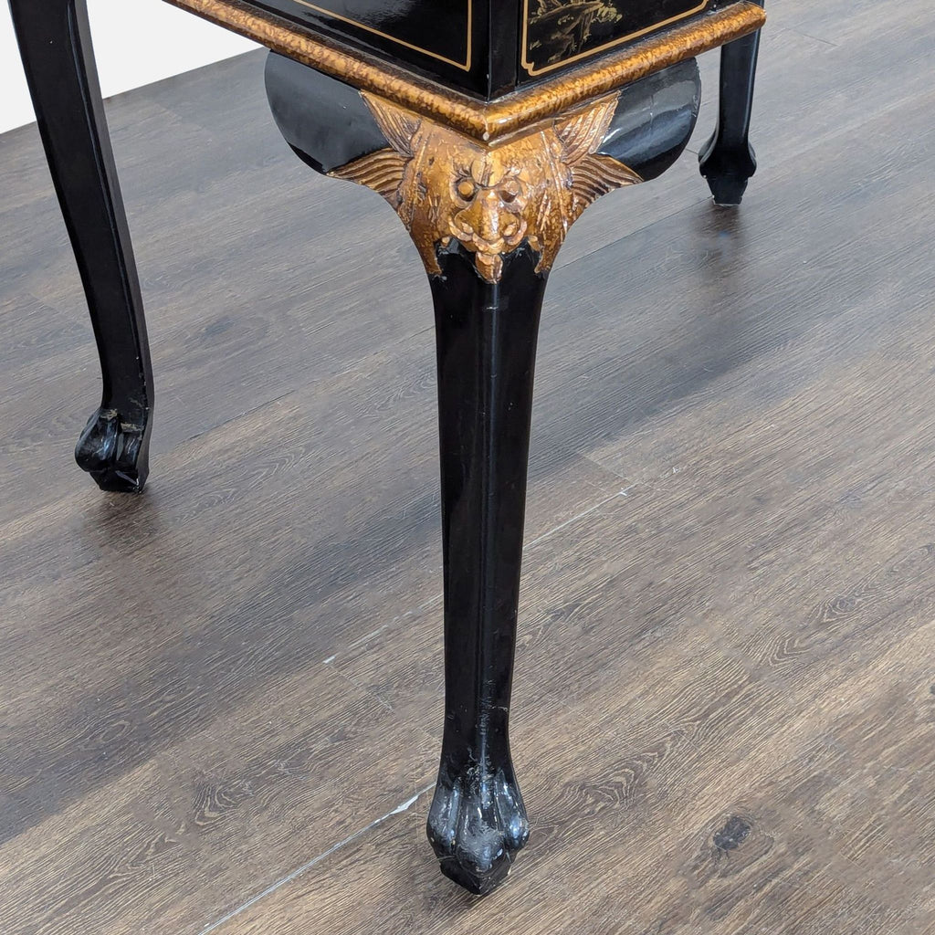 Hand-Painted Chinoiserie Desk and Chair in Black Lacquer