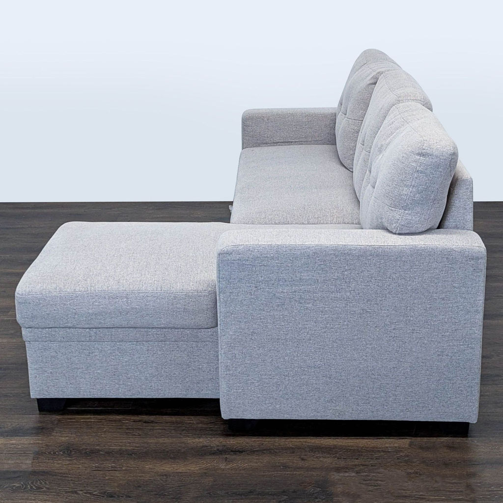Light Gray Sectional Sofa with Pull-Out Bed and Storage Chaise