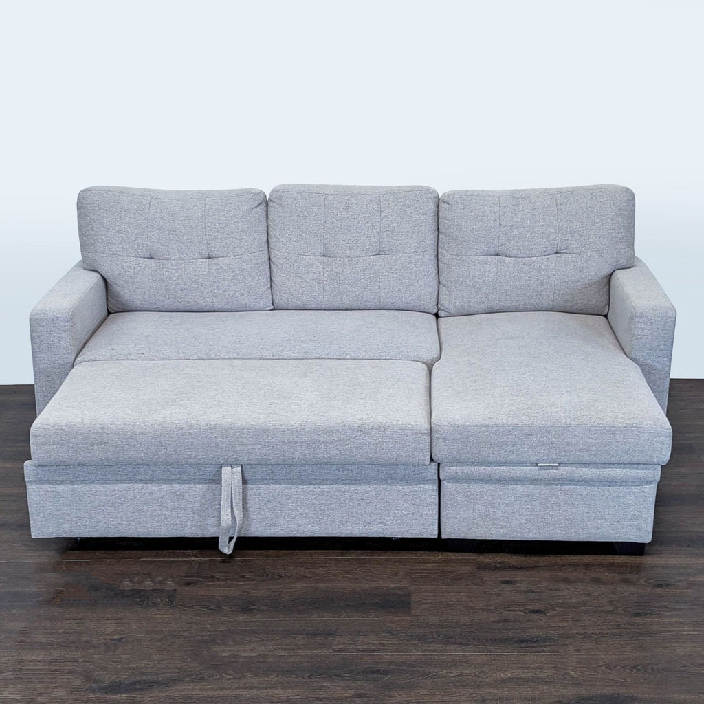 Light Gray Sectional Sofa with Pull-Out Bed and Storage Chaise