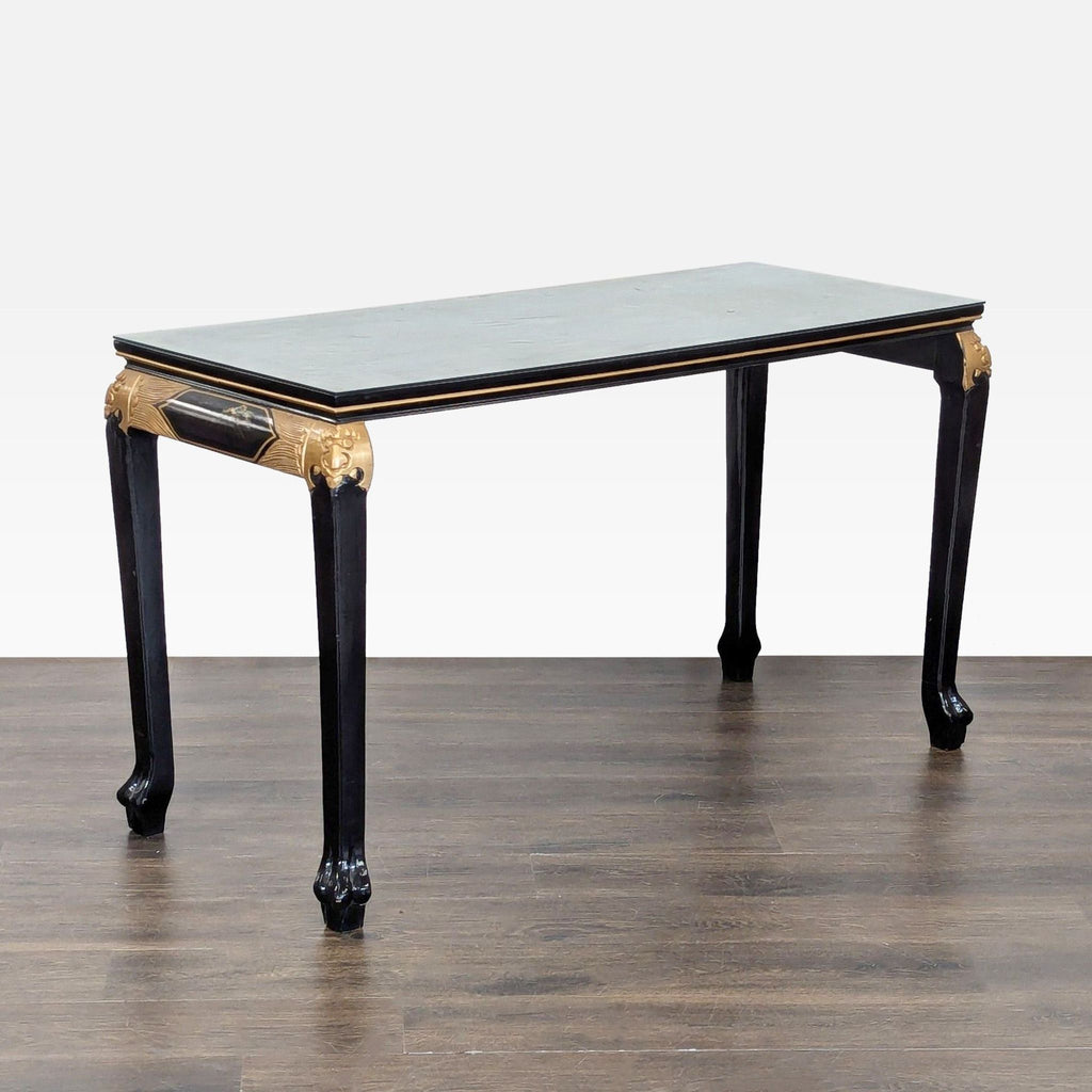 Elegant side table featuring hand-painted scenery, gold accents, and paw feet on carved cabriole legs.