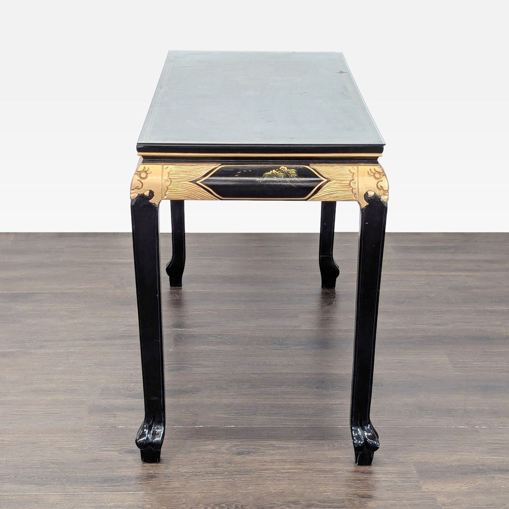 Custom Black Lacquer Chinoiserie Console Table
