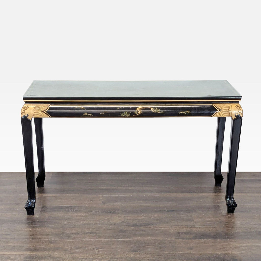 Custom Black Lacquer Chinoiserie Console Table
