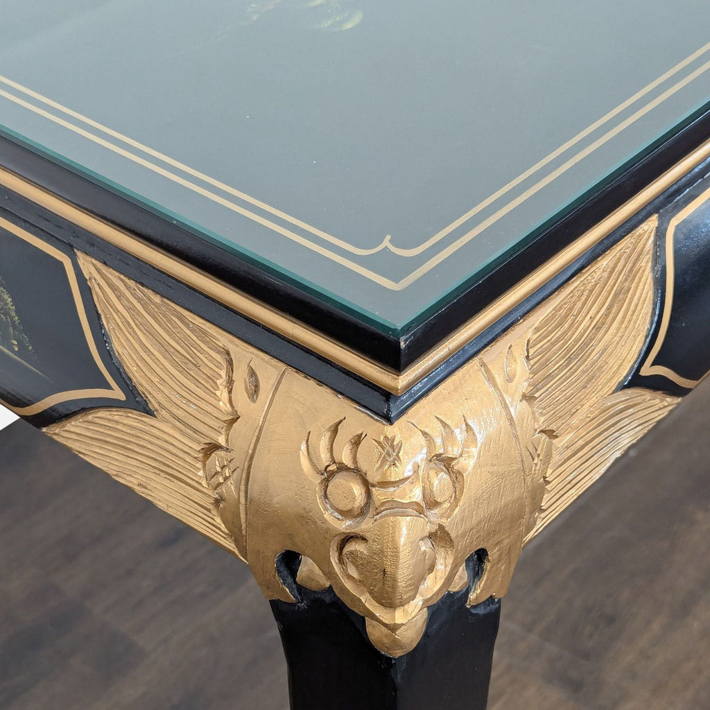 Custom Black Lacquer Chinoiserie Console Table
