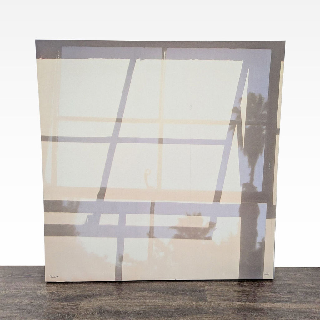Modern art print by P Abbott with soft tones, geometric window pattern, and palm tree silhouettes, edition 12/950.