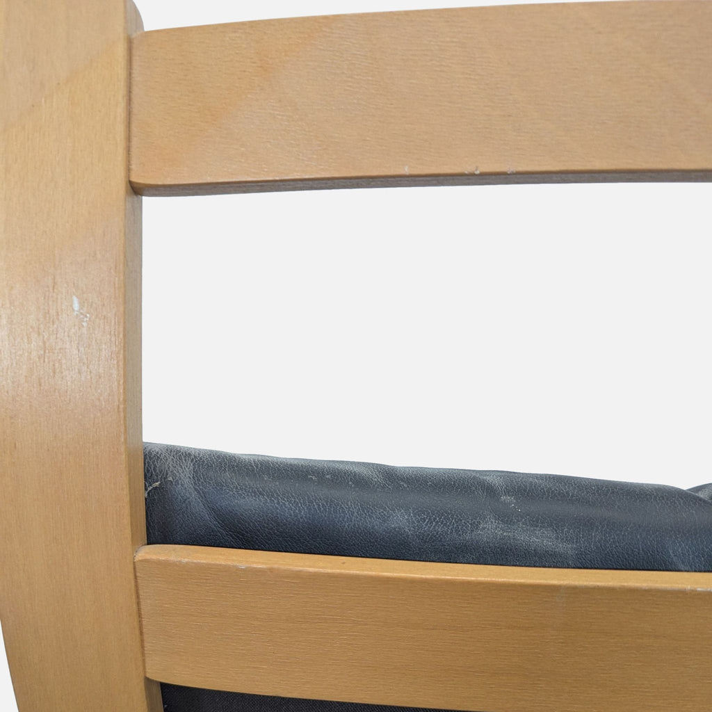 Modern Lounge Chair with Wooden Frame and Black Leather Cushion