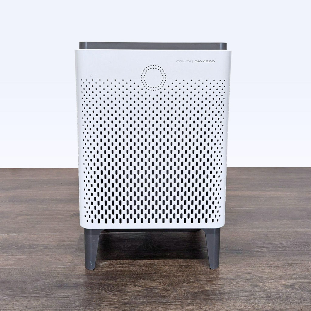 Coway Airmega air purifier with white body, handles, and legs, suitable for large rooms.