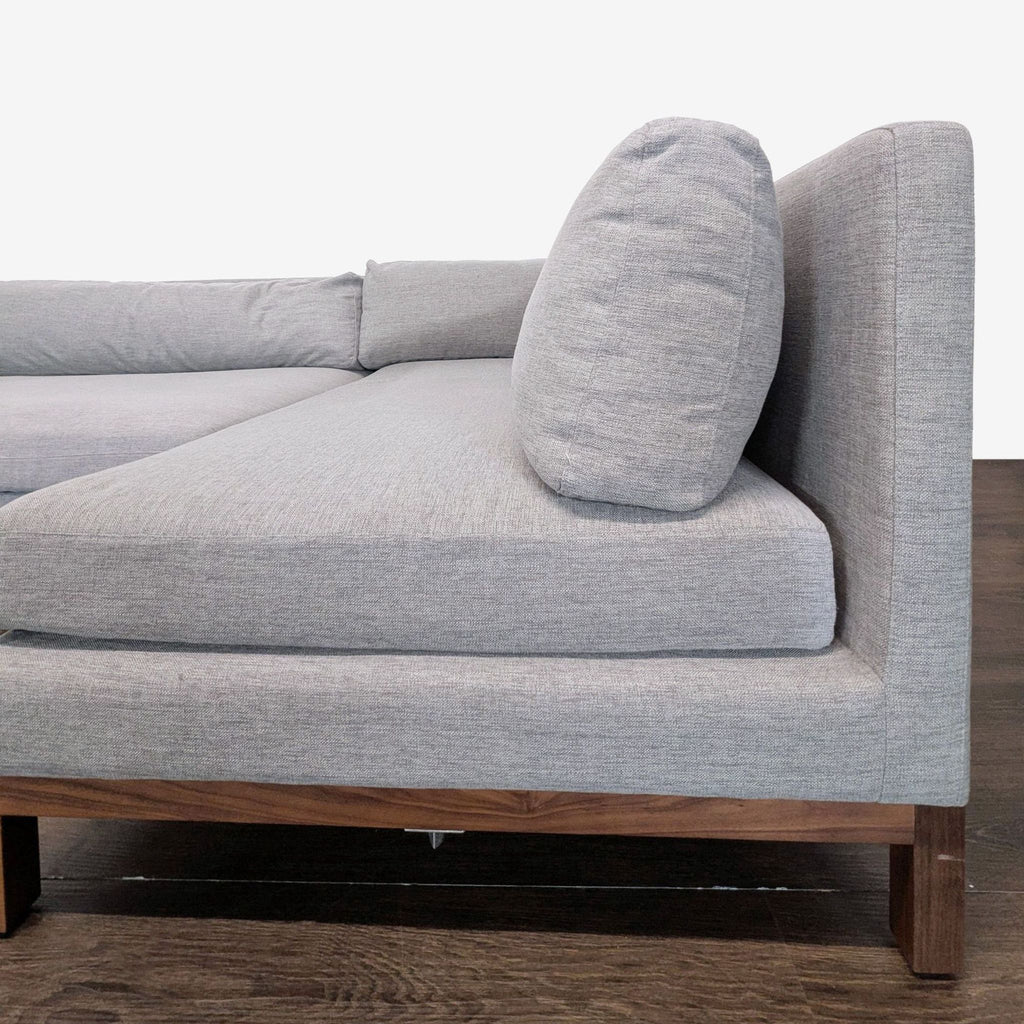 Interior Define Jasper Grey Sectional Sofa with Walnut Wood Base