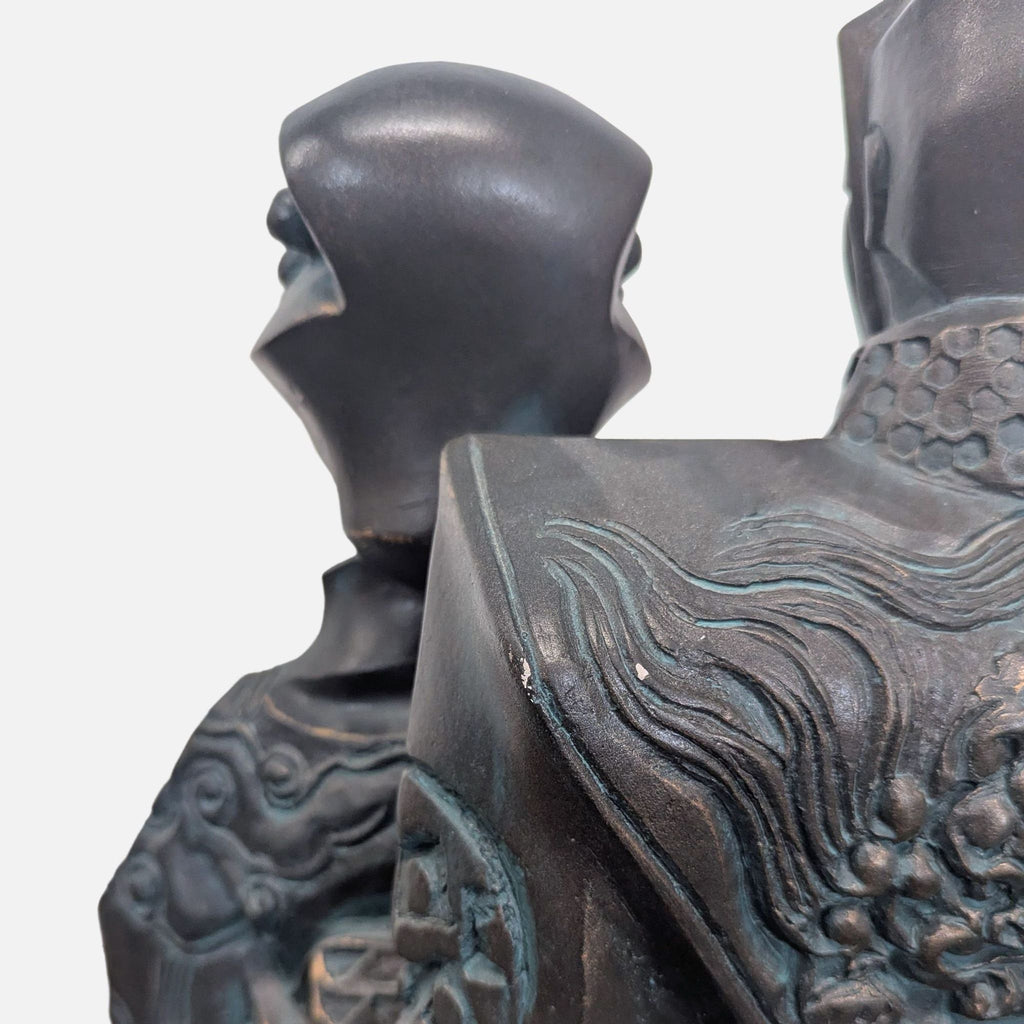 Tomoe & Hime Japanese Couple Sculpture – Dark Finish, Intricate Detailing