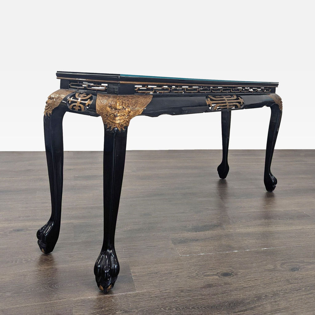 Custom Black Lacquer Chinoiserie Console Table